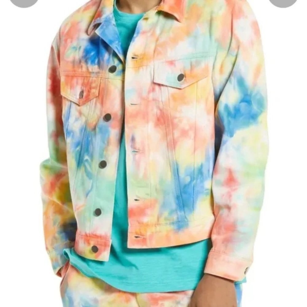 Nordstrom BP Tie Dye Jean Jacket Denim Unisex NWT Size Small